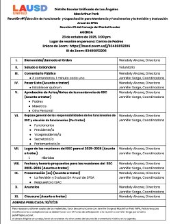 SSC Meeting Spanish Agenda